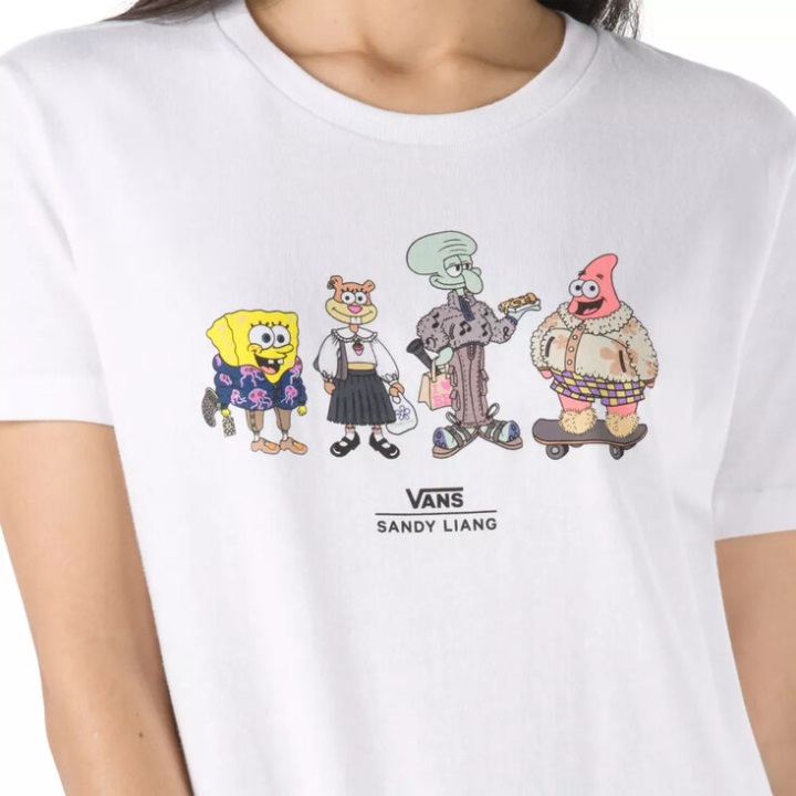 αμμώδης λιάνγκ για Μπομπ Σφουγγαράκης X Vans Boyfriend λευκό μπλουζάκι