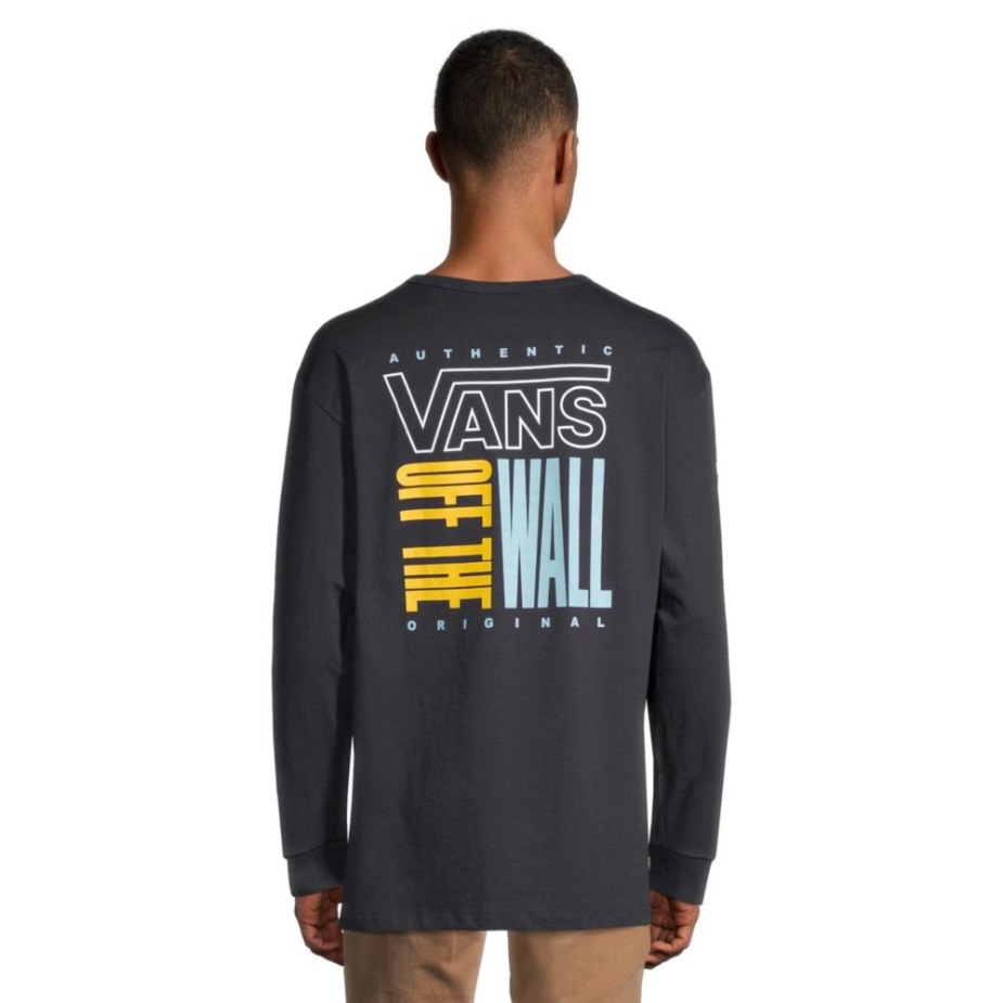 ανδρικά βαν από τον τοίχο στοιβαγμένο μπλουζάκι με μακρύ μανίκι λαιμόκοψη βαμβακερό μαύρο γραφικό