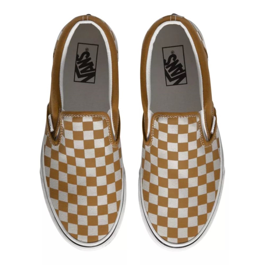 ανδρικά κλασικά παπούτσια για Skate Sneakers Vans με χαμηλό επάνω μέρος σε αναπνεύσιμο χρυσοκαφέ-λευκό