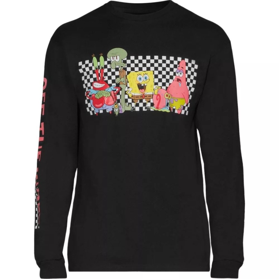 βαν ανδρικό μπλουζάκι με χαρακτήρες μπομπ σφουγγάρι μακρυμάνικο πλήρωμα λαιμόκοψη βαμβακερό Casual μαύρο