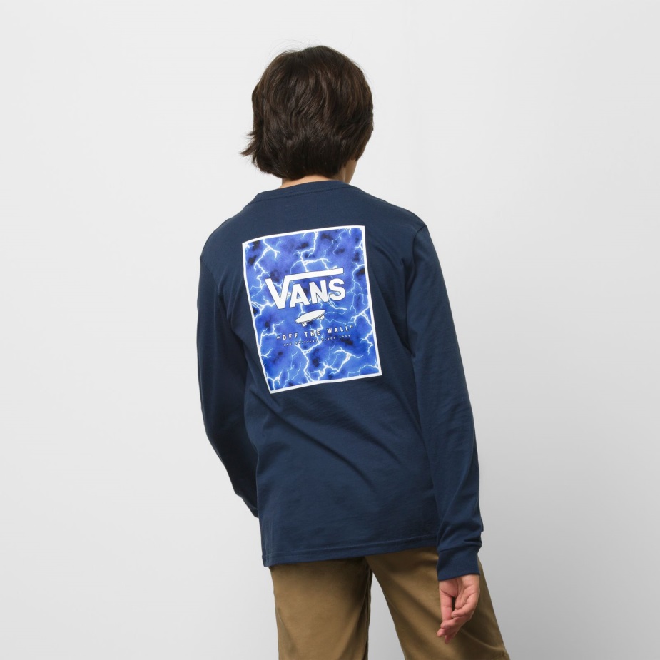 βανάκια παιδικό κουτί με στάμπα πίσω μακρυμάνικο μπλουζάκι φόρεμα Blues-true Blue