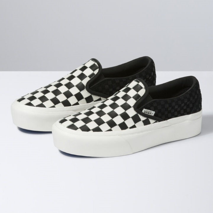 βανάκια υφασμένα κλασική Slip-on πλατφόρμα δέρμα-blanc De Blanc