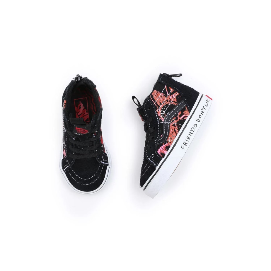 μικρά φορτηγά X ξένα πράγματα Sk8-hi φερμουάρ παπούτσια (1-4 ετών) μαύρο-κόκκινο