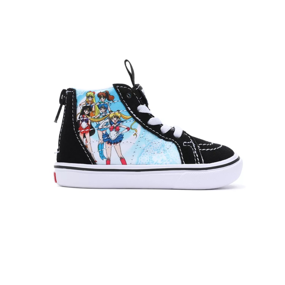 μικρά φορτηγά X όμορφος φύλακας Sailor Moon Comfycush Sk8-hi φερμουάρ παπούτσια (1-4 ετών) μαύρα
