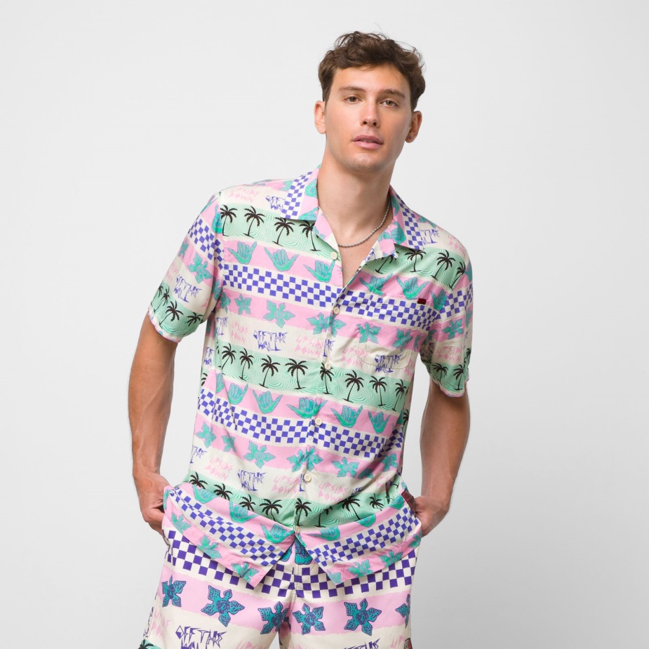 φορτηγά X ξένα πράγματα Καλιφόρνια ρίγες με κουμπί πουκάμισο ροζ