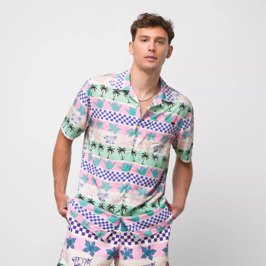 φορτηγά X ξένα πράγματα Καλιφόρνια ρίγες με κουμπί πουκάμισο ροζ άνδρες