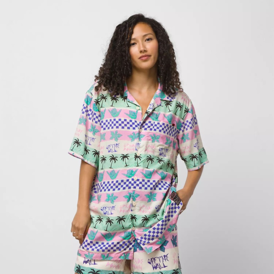 φορτηγά X ξένα πράγματα Καλιφόρνια ρίγες με κουμπί πουκάμισο ροζ άνδρες