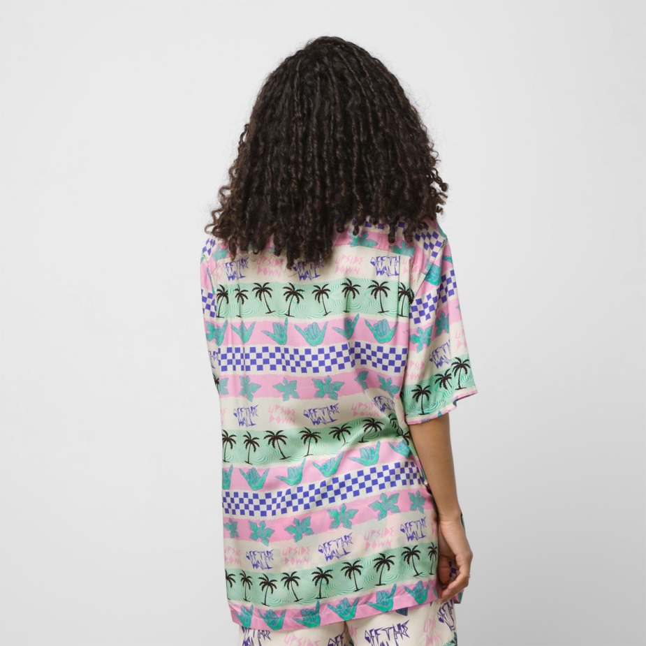 φορτηγά X ξένα πράγματα Καλιφόρνια ρίγες με κουμπί πουκάμισο ροζ άνδρες