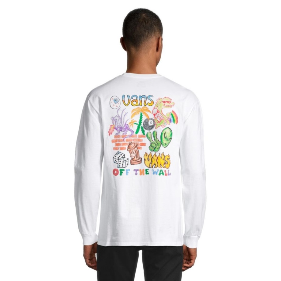 φορτηγά ανδρικό X Crayola Mail Doodle μπλουζάκι μακρυμάνικο πλήρωμα λαιμόκοψη βαμβακερό γραφικό λευκό