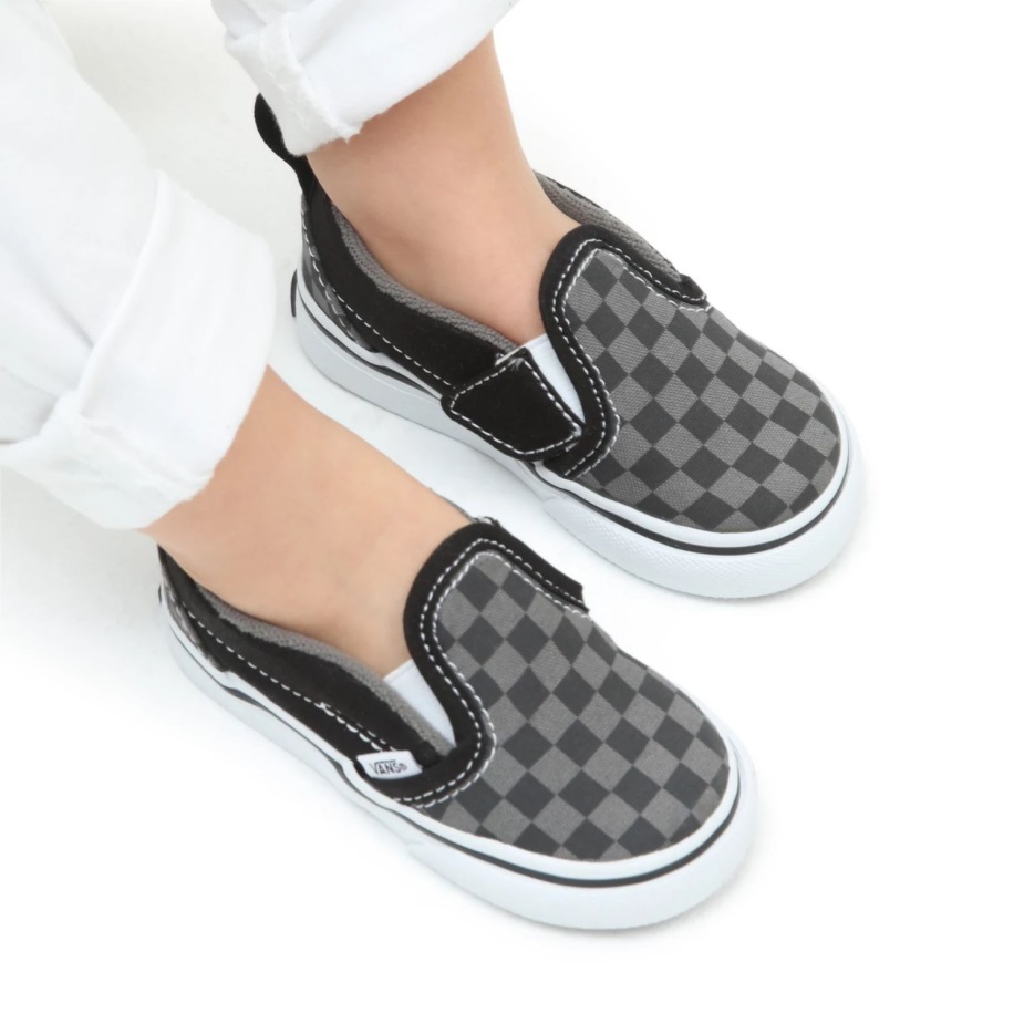 φορτηγά για νήπια σκακιέρα Slip-on V παπούτσια (1-4 ετών) μαύρο-γκρι