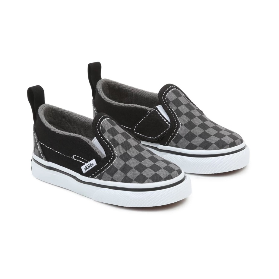 φορτηγά για νήπια σκακιέρα Slip-on V παπούτσια (1-4 ετών) μαύρο-γκρι