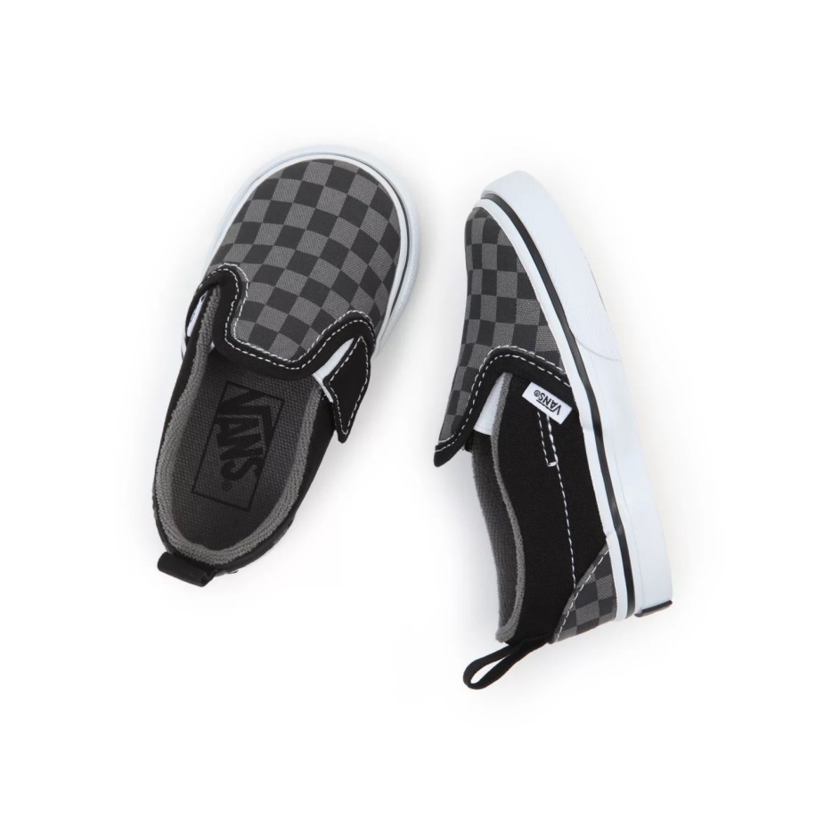 φορτηγά για νήπια σκακιέρα Slip-on V παπούτσια (1-4 ετών) μαύρο-γκρι