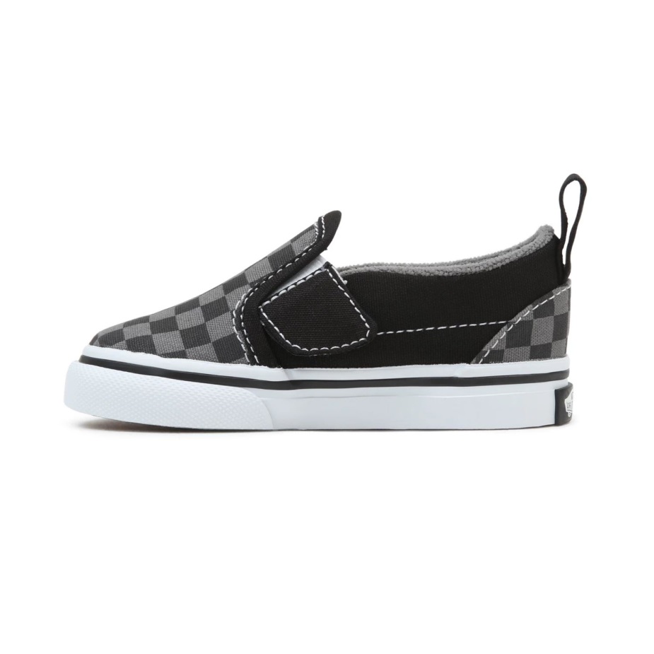 φορτηγά για νήπια σκακιέρα Slip-on V παπούτσια (1-4 ετών) μαύρο-γκρι