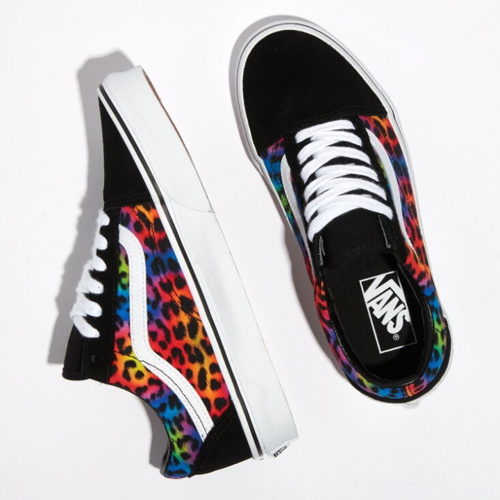 φορτηγά ουράνιο τόξο σποτ λεοπάρ παλιά Skool μαύρο-αληθινό λευκό