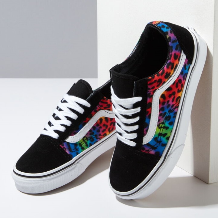 φορτηγά ουράνιο τόξο σποτ λεοπάρ παλιά Skool μαύρο-αληθινό λευκό