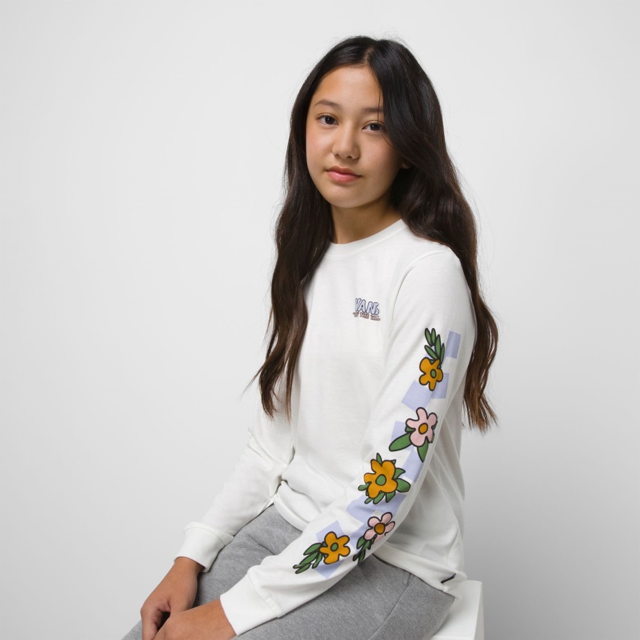 φορτηγά παιδικά αριστερό στήθος λουλουδάτο τσεκ μακρυμάνικο Bff ​​μπλουζάκι Marshmallow