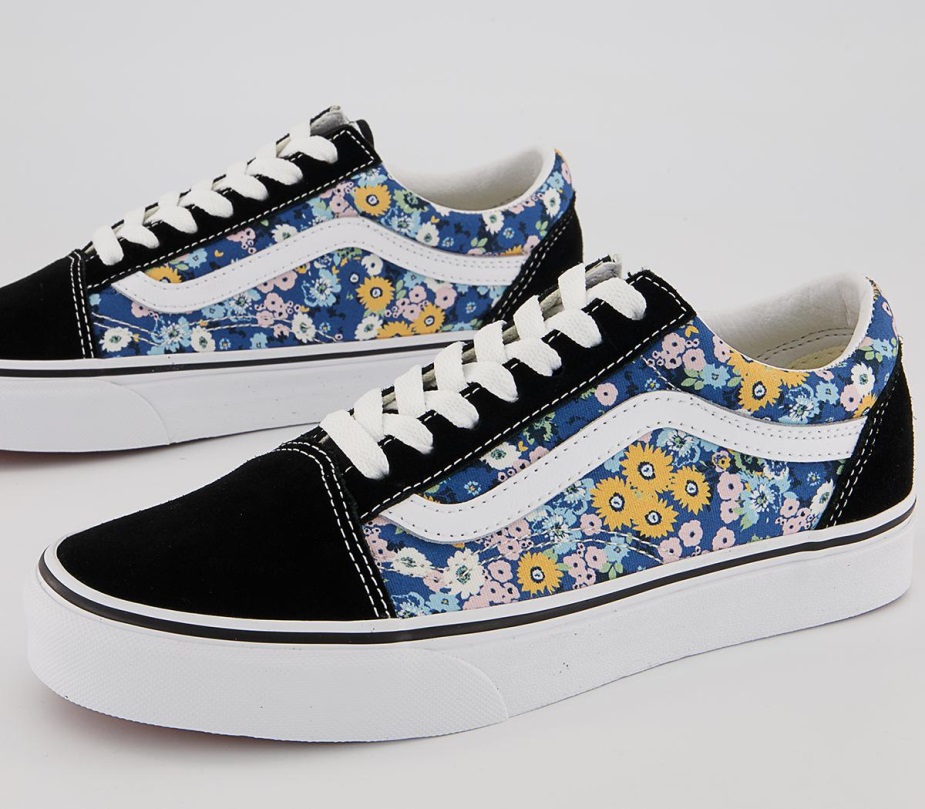 φορτηγά παλιά Skool Trainers Floral μαύρο λευκό
