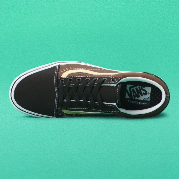 φορτηγά τριών τόνων Comfycush παλιό Skool μαύρο-βροχή τύμπανο-κρεμ χρυσό