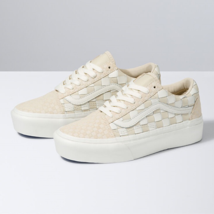 φορτηγά υφασμένα παλιά πλατφόρμα Skool Leather-blanc De Blanc