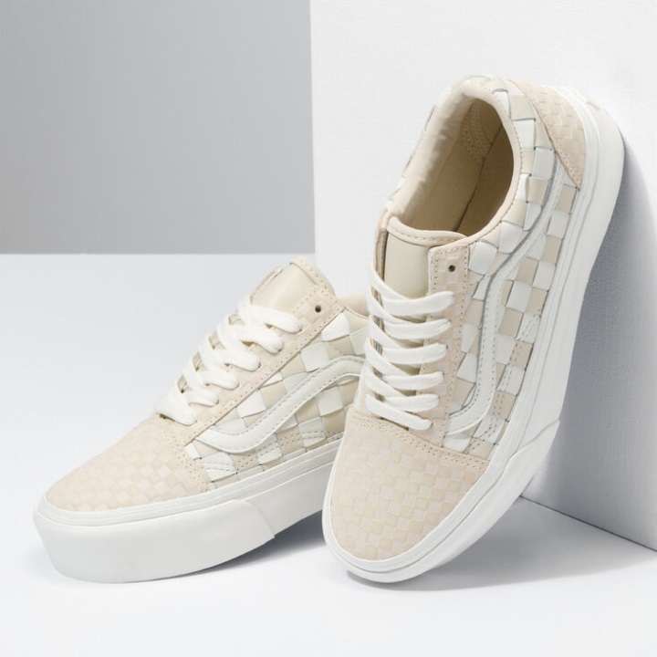 φορτηγά υφασμένα παλιά πλατφόρμα Skool Leather-blanc De Blanc